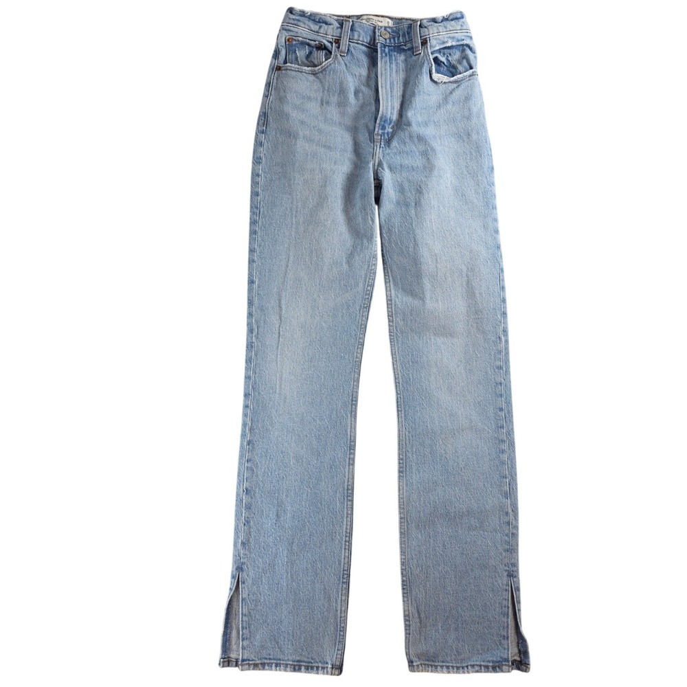 Abercrombie & Fitch The 90s Straight Ultra High Rise Light Wash Slit 25 0 Womens